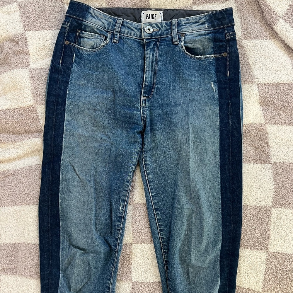PAIGE Light Blue Denim Jeans with dark side stripe